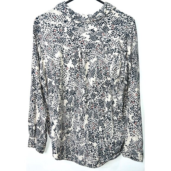 Velvet Heart Womens Snake Print Button-Up Blouse L 100% Rayon Long-Sleeve Collar - Picture 2 of 6